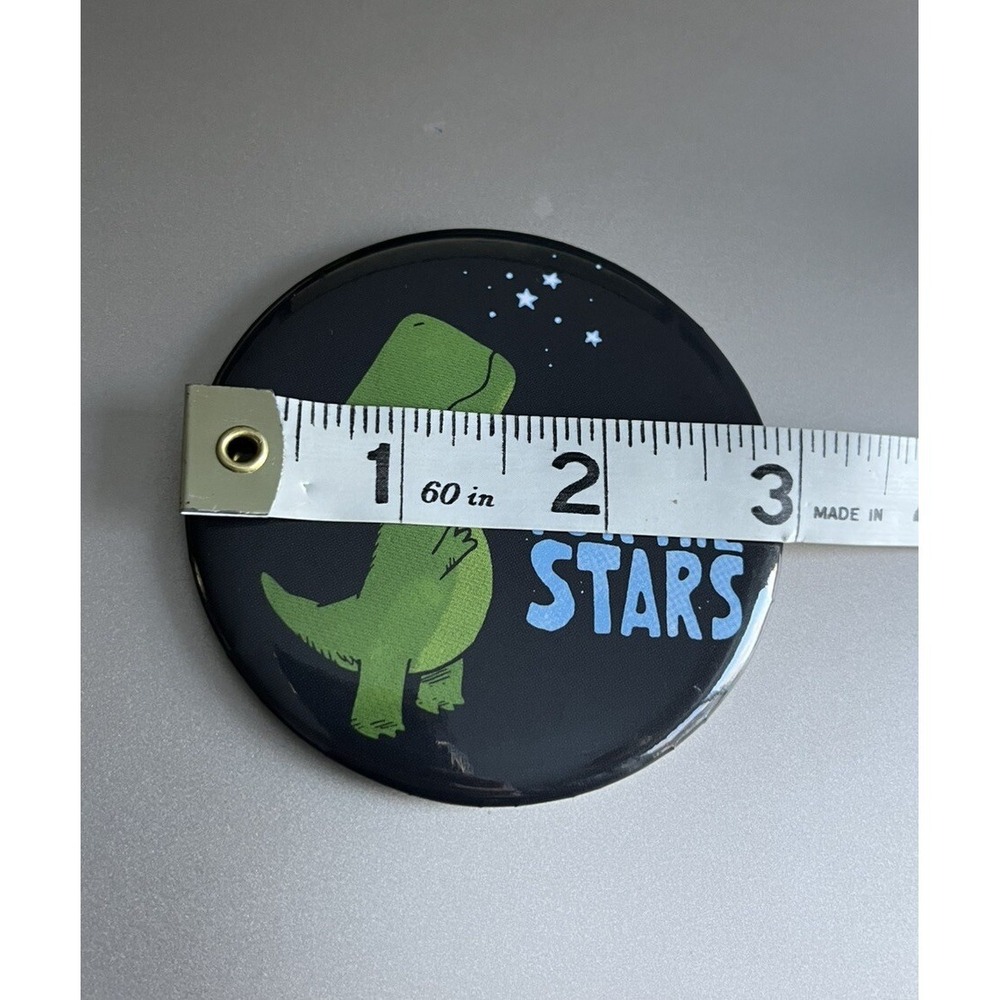 T-Rex Reach For The Stars 3" Button Pin VTG 90's T Rex Green Dinosaur - Picture 4 of 4